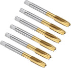Spiral Point Plug Threading Tap 5/16-18 UNC Thread, Ground Threads H2, High Speed Steel 6542, Titanium Coated, Screw Taps Tapping Bit for Thread Repair, 6pcs