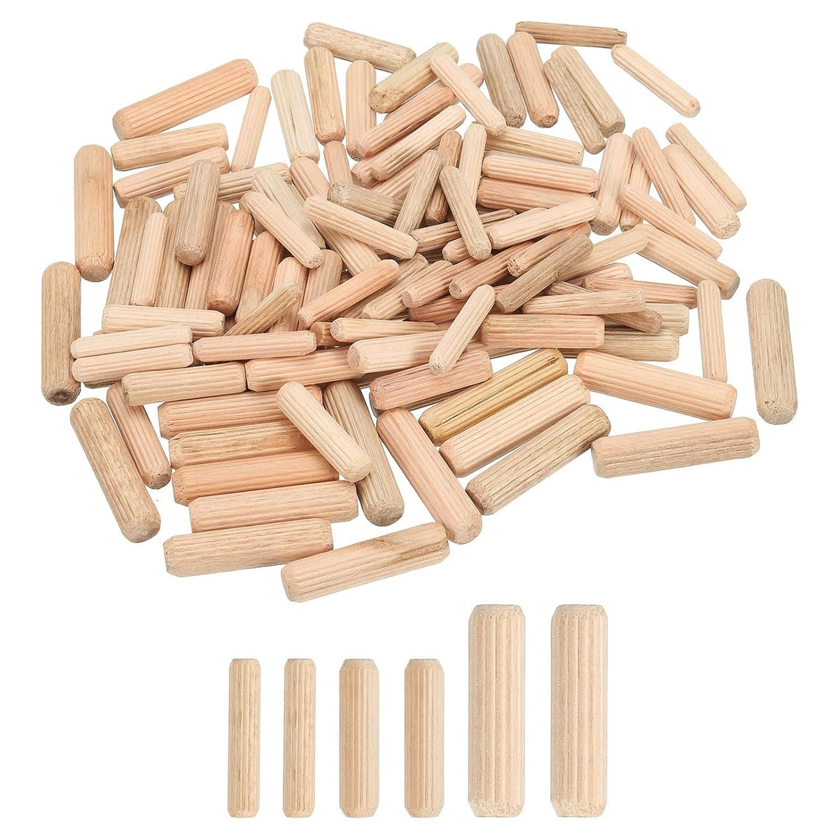 180Pcs 1/4" 5/16" 3/8" Wooden Dowel Pins, Wood Dowels Rods, Furniture Woodworking Grooved Fluted Pin, Wooden Dowels Fluted for Craft, DIY Projects