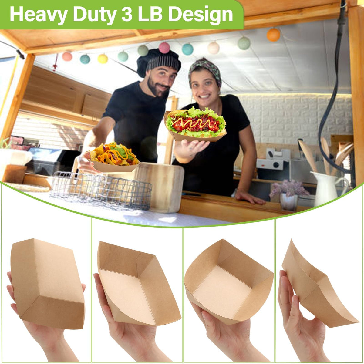 LinkMejor 100 Pack 3lb Paper Food Trays