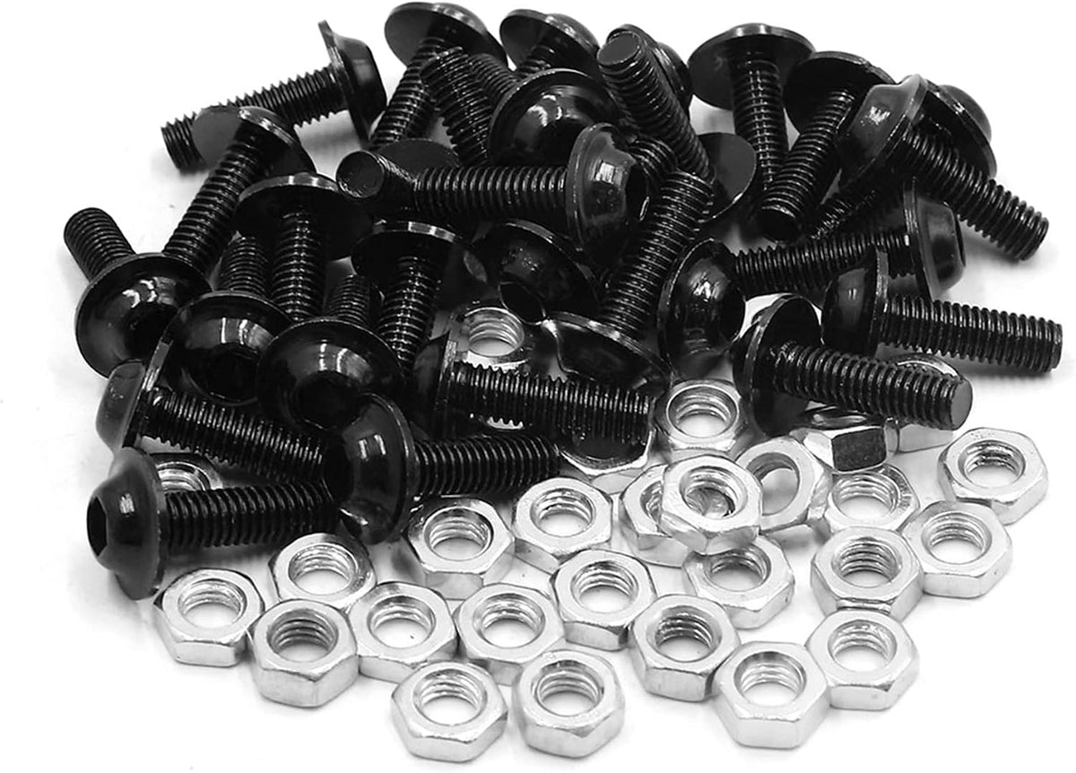 30pcs M6 Black Aluminum Alloy Hex Socket Head Motorcycle Bolts Bumper Screws Nuts Universal Replacement
