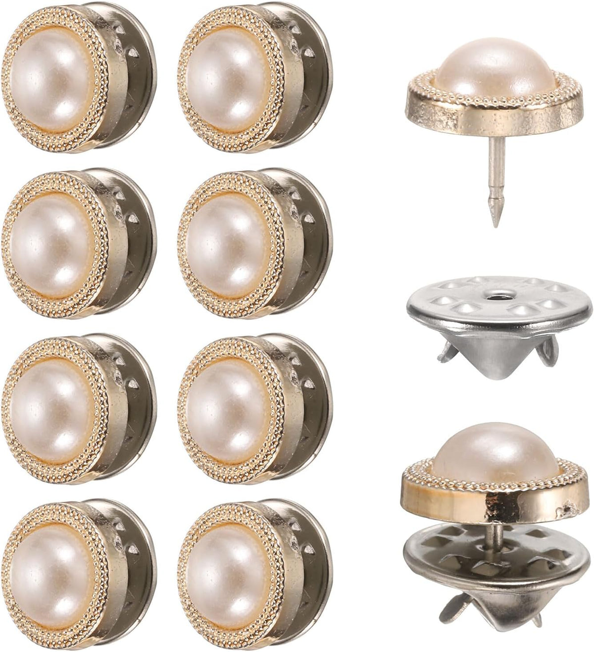 10 Sets Pearl Brooch Buttons, 11.5 mm No Sew Pearl Buttons Pins Detachable Pearl Brooch Anti-Exposure Fixed Cover Up Bottons Pins for Clothes, Coat, Cardigan, DIY Craft (White)