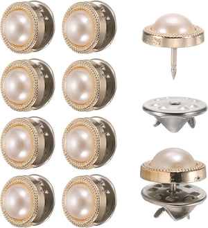 10 Sets Pearl Brooch Buttons, 11.5 mm No Sew Pearl Buttons Pins Detachable Pearl Brooch Anti-Exposure Fixed Cover Up Bottons Pins for Clothes, Coat, Cardigan, DIY Craft (White)