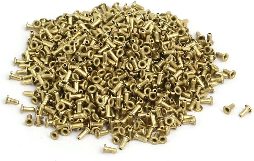LinkMejor 1000pcs M0.9x2.5mm Brass Plated Metal Hollow Eyelets Rivets Gold Tone