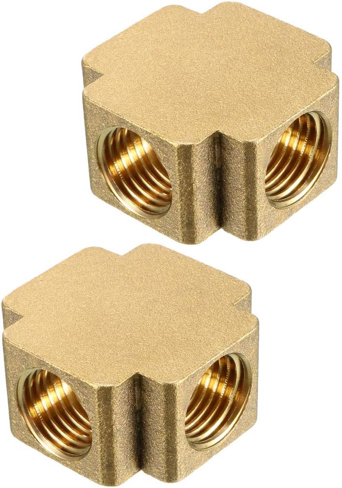 Brass Cross Pipe Fitting 1/4 PT Female Thread 4 Way Connector 2pcs