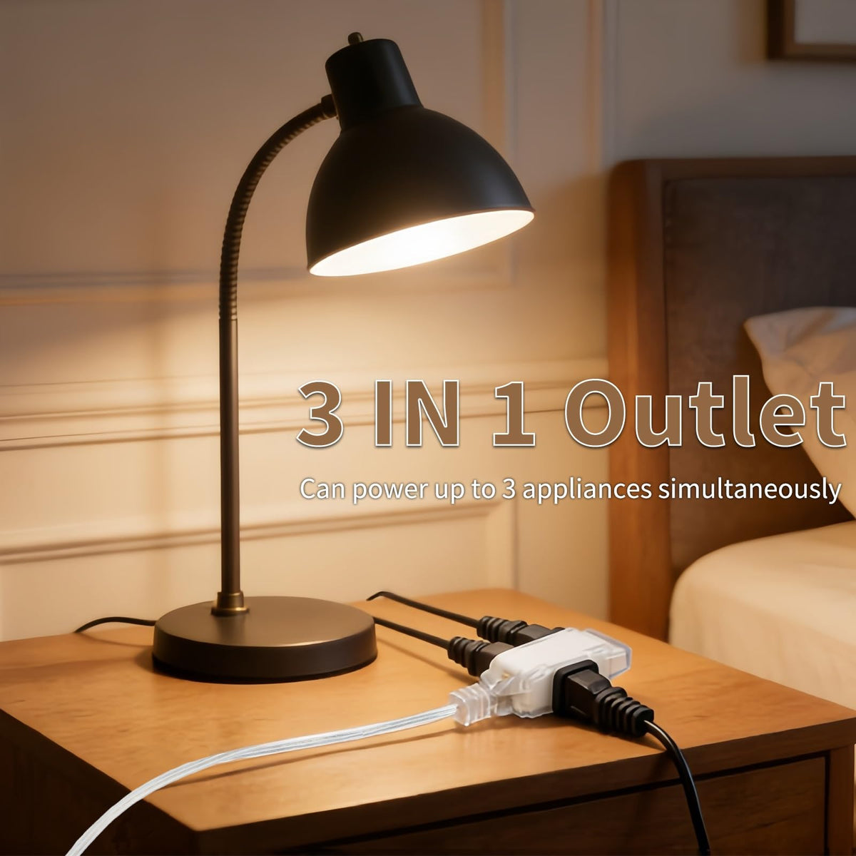 LinkMejor 2 Pack 9FT 3 Outlet Flat Clear Extension Cord Indoor Thin, 2 Prong
