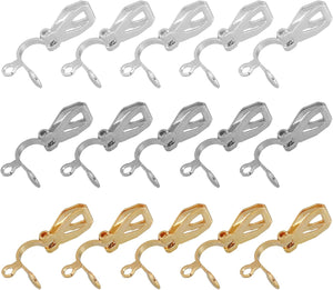 Clip-on Earring Converter, 60Pcs - Copper Plating Clip-on Earring Findings, Earring Clips for Non-Pierced Ears with Easy Open Loop (White & Silver & Gold)