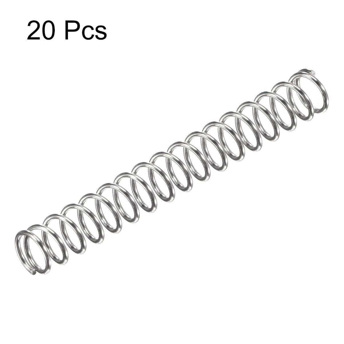 مروحة ضغط،فولاذ أستينل 304،7mm Ø،0.8mm حجم السلك،30mm طول مضغوط،50mm طول حر،تحمل وزن 17.2N لمشاريع المنزل،نغمة فضية،20قطعة