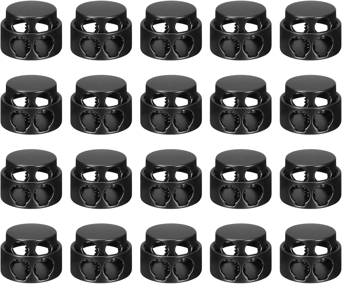 30pcs Metal Cord Locks, 3.8mm Double Hole Spring Stopper Fastener Slider Toggles End for Drawstrings Bags Backpacks Clothing Lanyards, Electrophoretic Black
