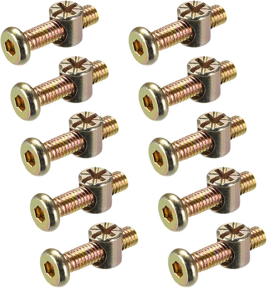 M6 x 25mm Furniture Bolts Nut Set Hex Socket Screw with Barrel Nuts Phillips-Slotted Zinc Plated 10 Sets