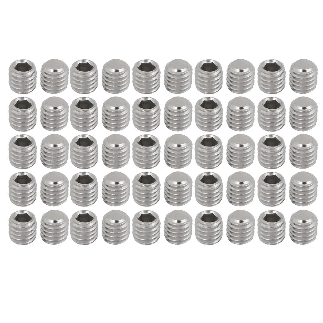M6x6mm Metric 304 Stainless Steel Hex Socket Set Flat Point Grub Screws Silver Tone for Towel Rack Door Knob 50pcs