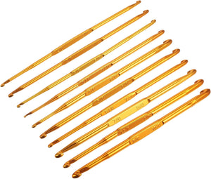 Double End Crochet Hooks 2/0 to 10/0 Aluminum Golden Tone Knitting Needles Crocheting Stitch for DIY Weave Craft Yarn 10Pcs