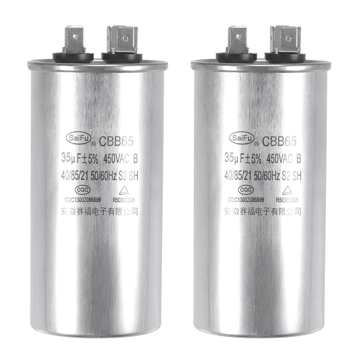 Run Capacitor Round CBB65 35uF 35mfd 450V AC 40/85/21 Aluminum Case with Terminal for Air Conditioner Compressor Motor Heat Pump Condenser 2Pcs