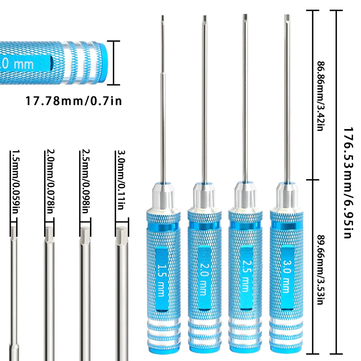LinkMejor Hex Driver Set 1.5/2.0/2.5/3.0mm, RC Schroevendraaierset