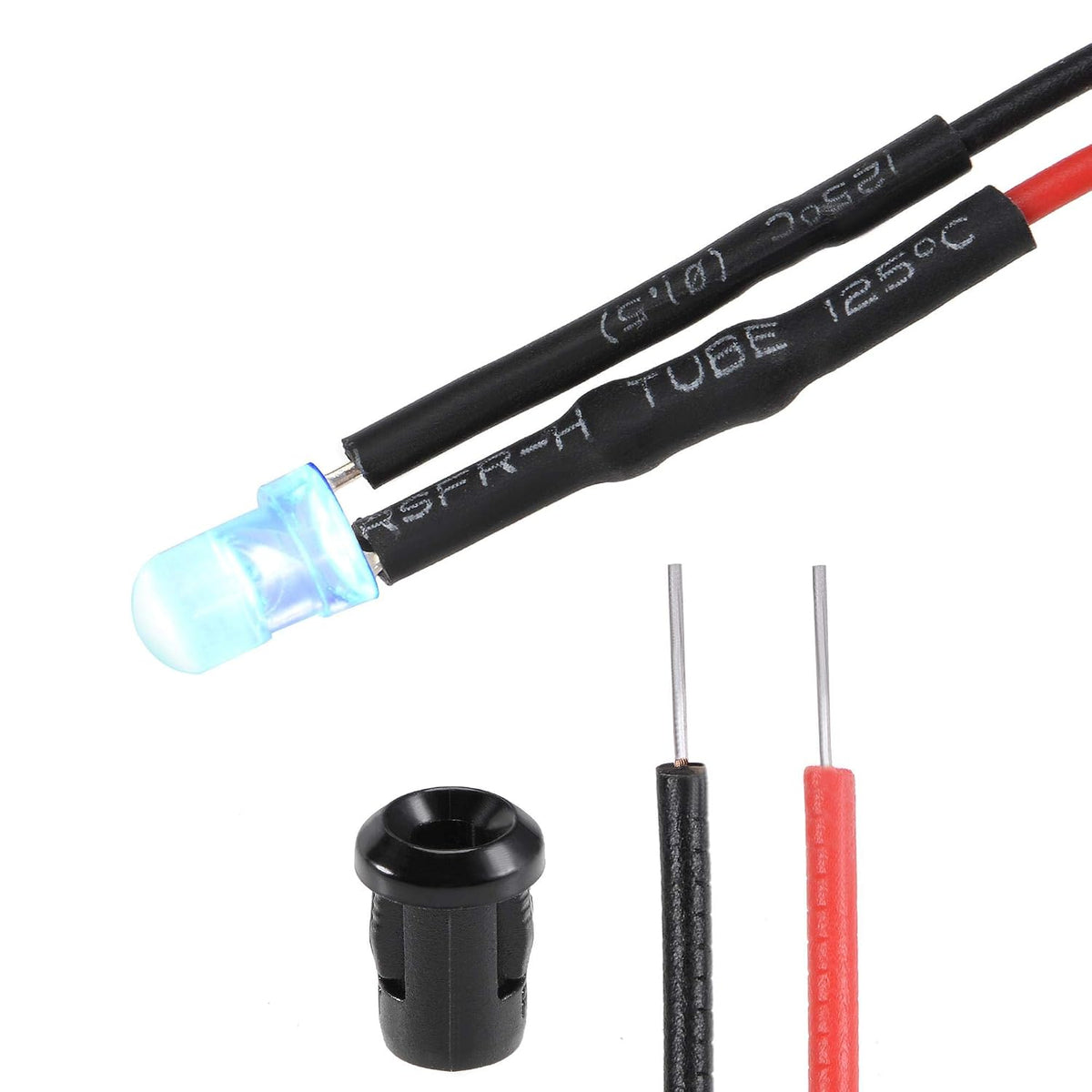 5Set DC 12V 3mm Pre Wired LED with Holder, Blue Light Round Top Clear Lens, 6mm Panel Mount