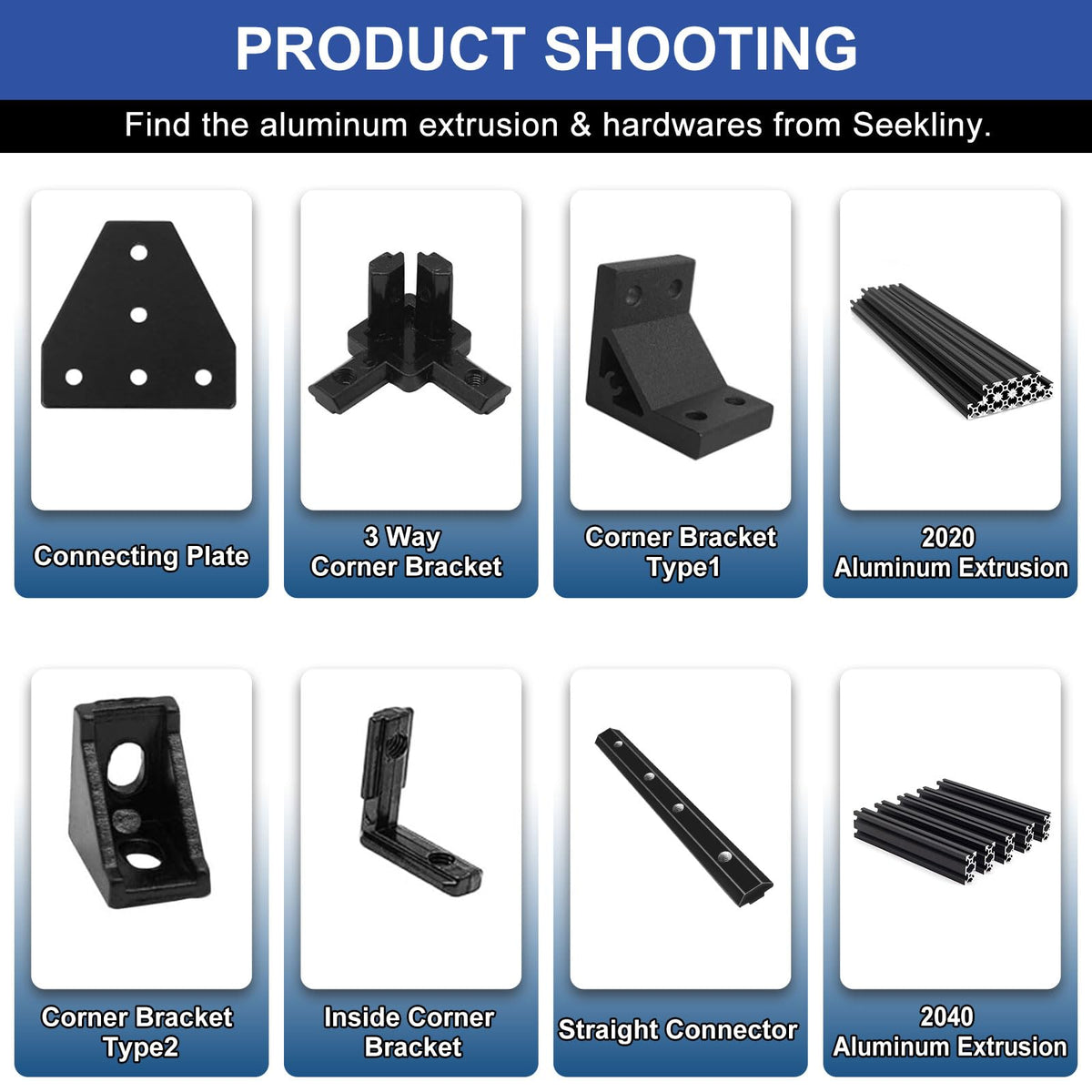 LinkMejor 12 Pack 2020 Straight Connector Corner Bracket Joint Plate Black
