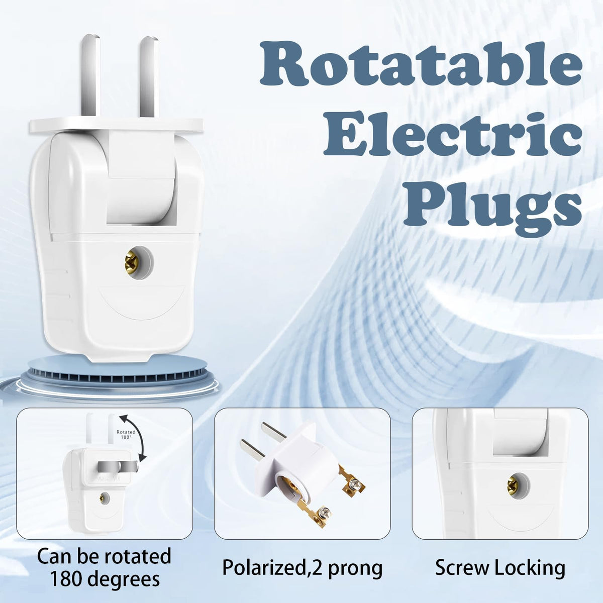 2 Prong Replacement Plug,2 Wire Rotatable Male Power Plug,3 Pcs White