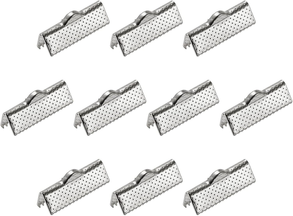 260Pcs Ribbon Crimp Clamp Ends, 20mm Bookmark Pinch Cord End Clasps for DIY Craft Making, Silver White