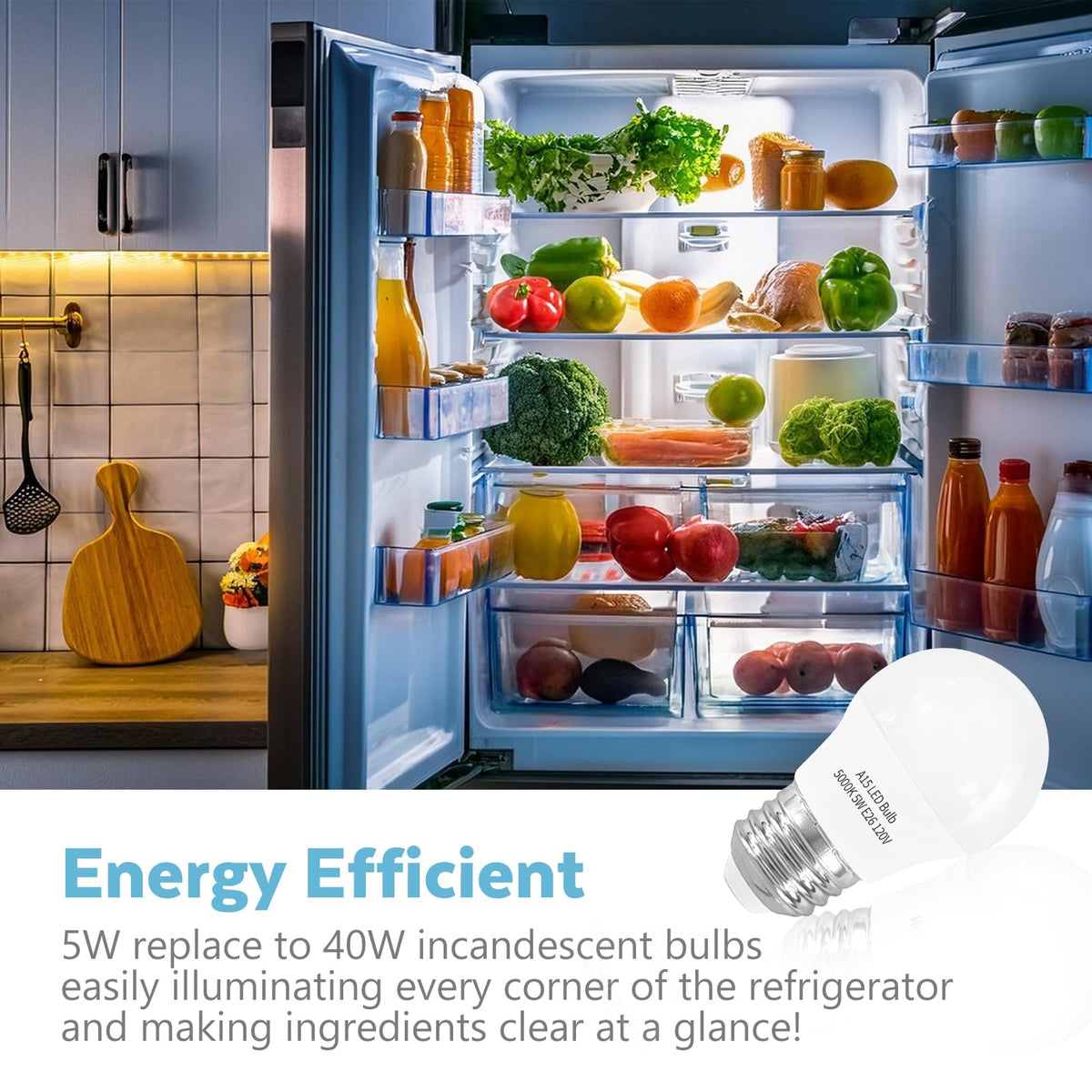 LänkMejor LED kylskåpslampa 2-pack，Dimbar A15 5000K 40W ekvivalent