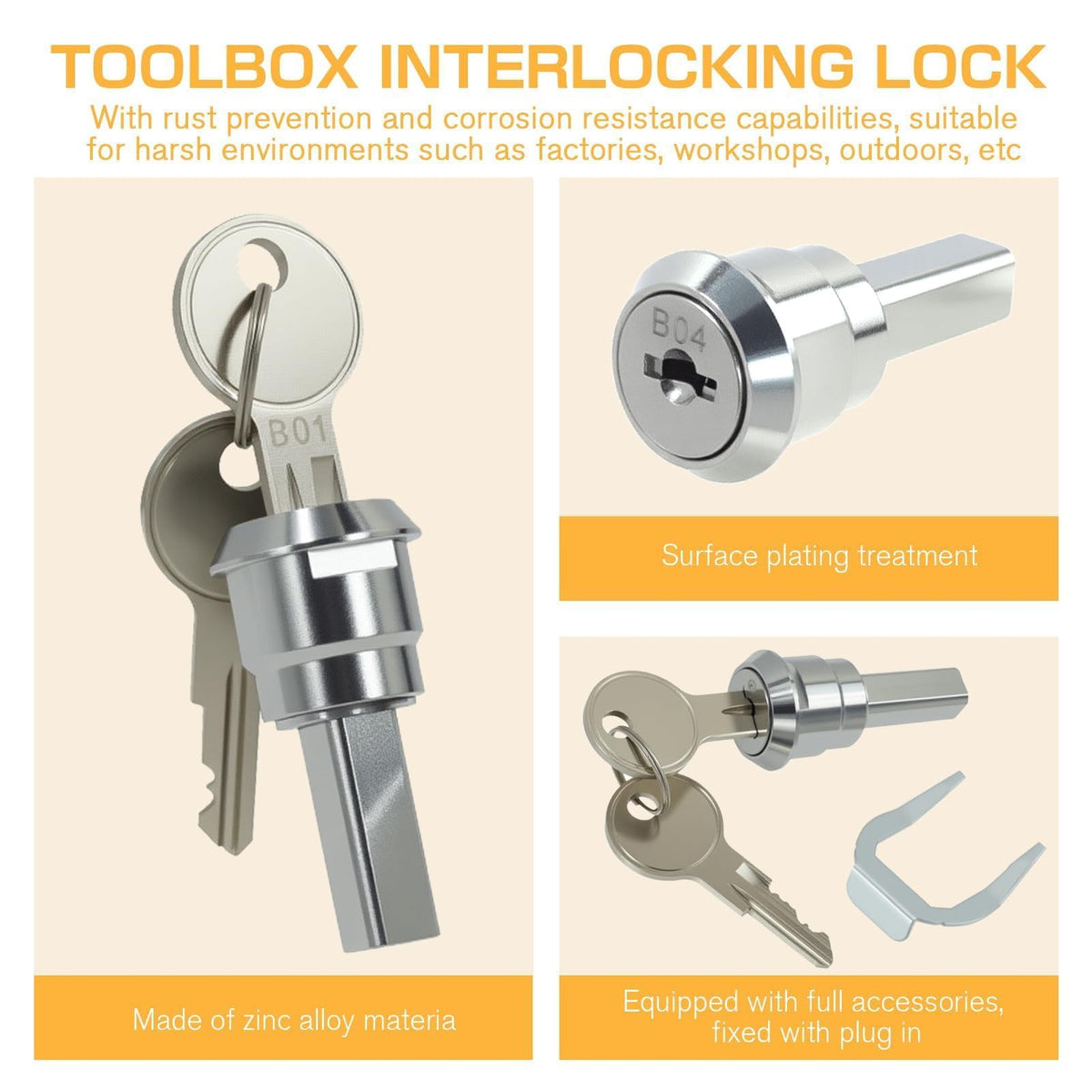 LinkMejor Universal Tool Box Lock Set, 180° Rotation with Keys 1 Pack