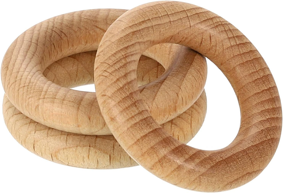 3Pcs Wood Rings, 1.57"(40mm) OD. 8mm Thick Natural Beech Solid Wooden Rings Smooth Unfinished Wooden Circles for DIY Crafting, Knitting, Macrame, Pendant