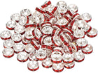 80Pcs Rondelle Spacer Beads, 6mm Rhinestone Spacer Beads Silver Plated Crystal Bead Spacers for DIY Jewelry Making Necklaces Bracelet Pendants, Red