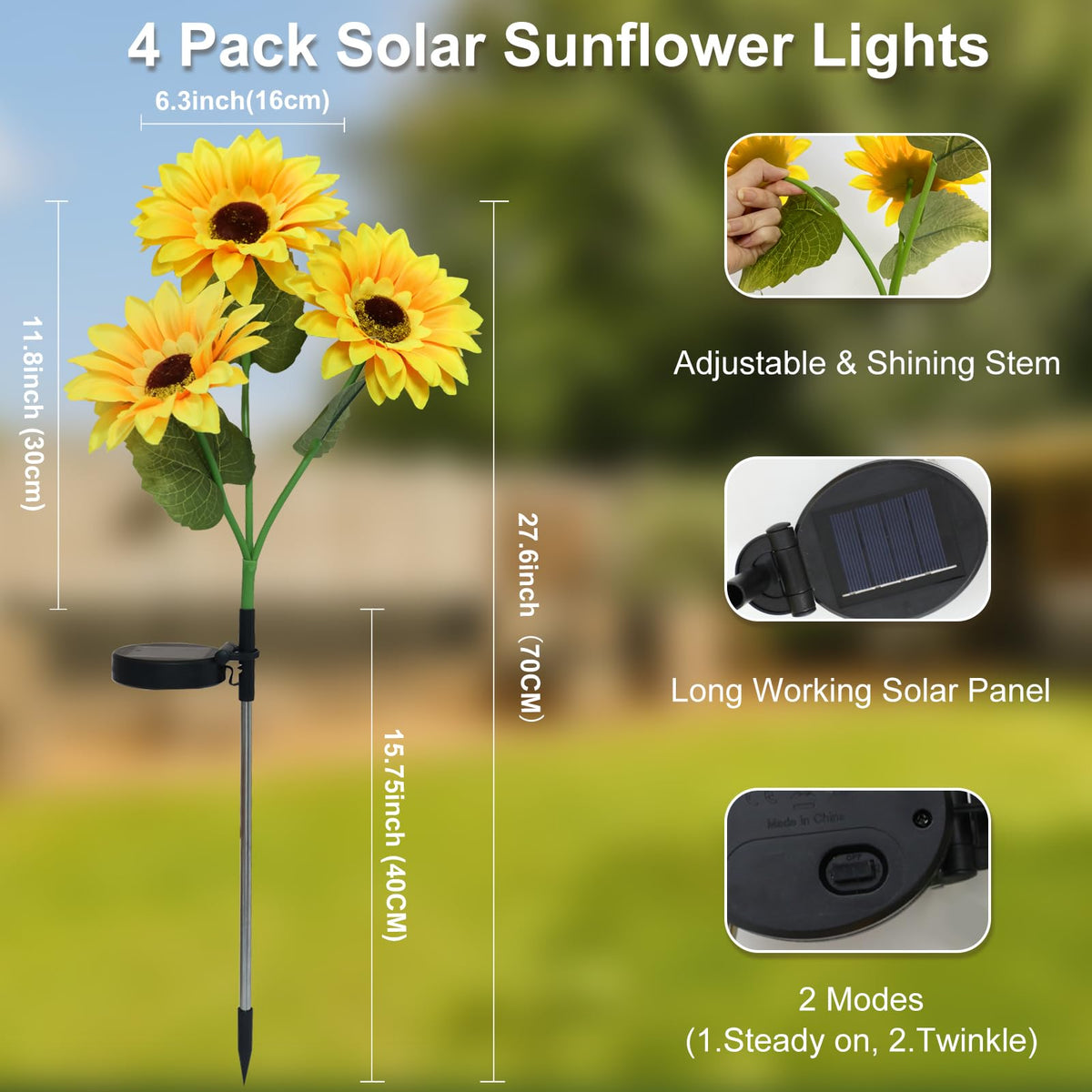 4Pack Lumière Solaire Tournesol Extérieure Étanche pour Chemin
