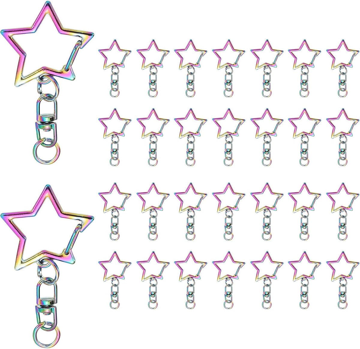 30 Pcs Metal Spring Snap Keychain Clip, Star Shaped Swivel Snap Clasp Key Ring Clips with Chain Hanging Buckle and Open Jump Ring for DIY Crafts Bag Decoration, Rainbow