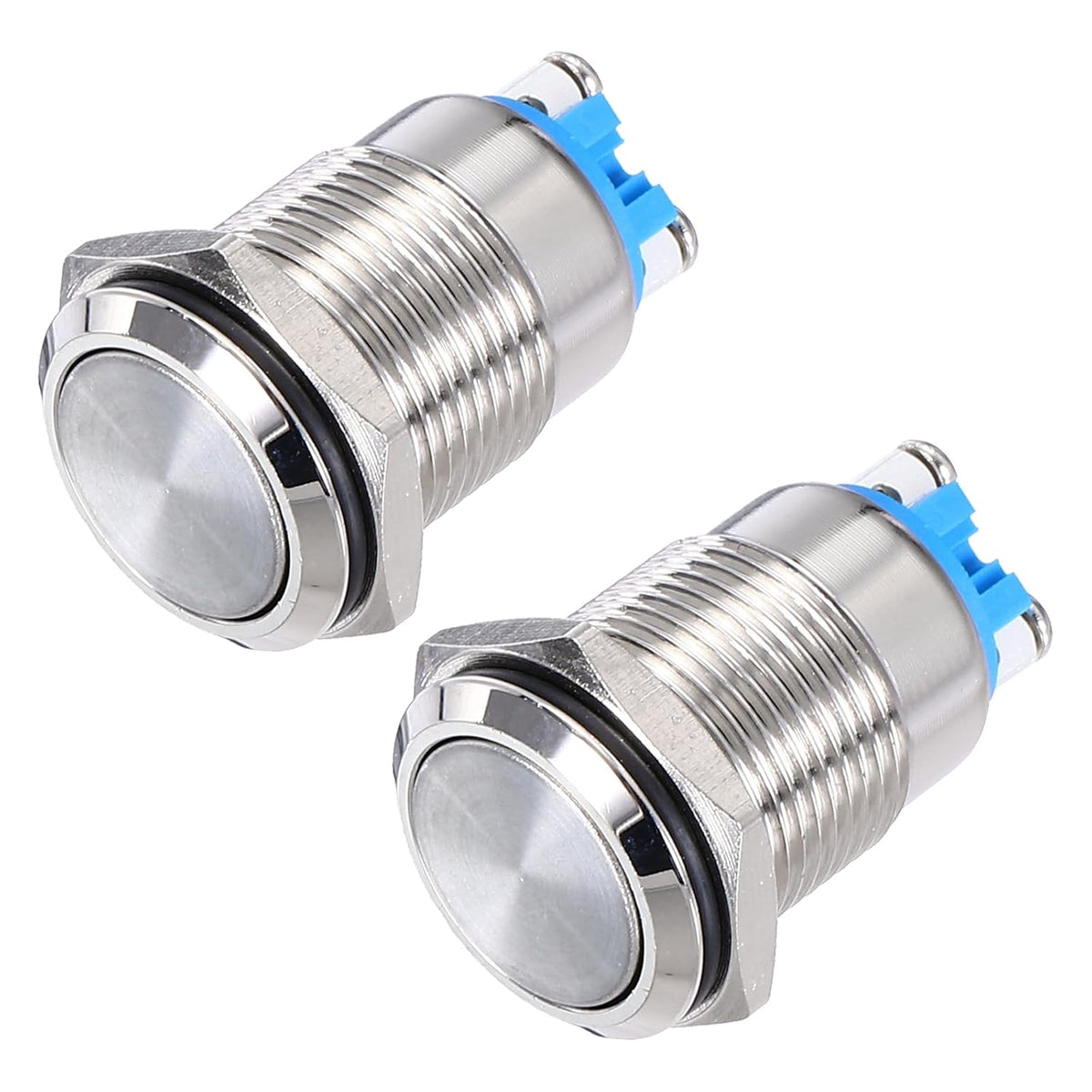 Latching Metal Push Button Switch 16mm Mounting Dia 1NO Silver LED Light, High Head, 2pcs