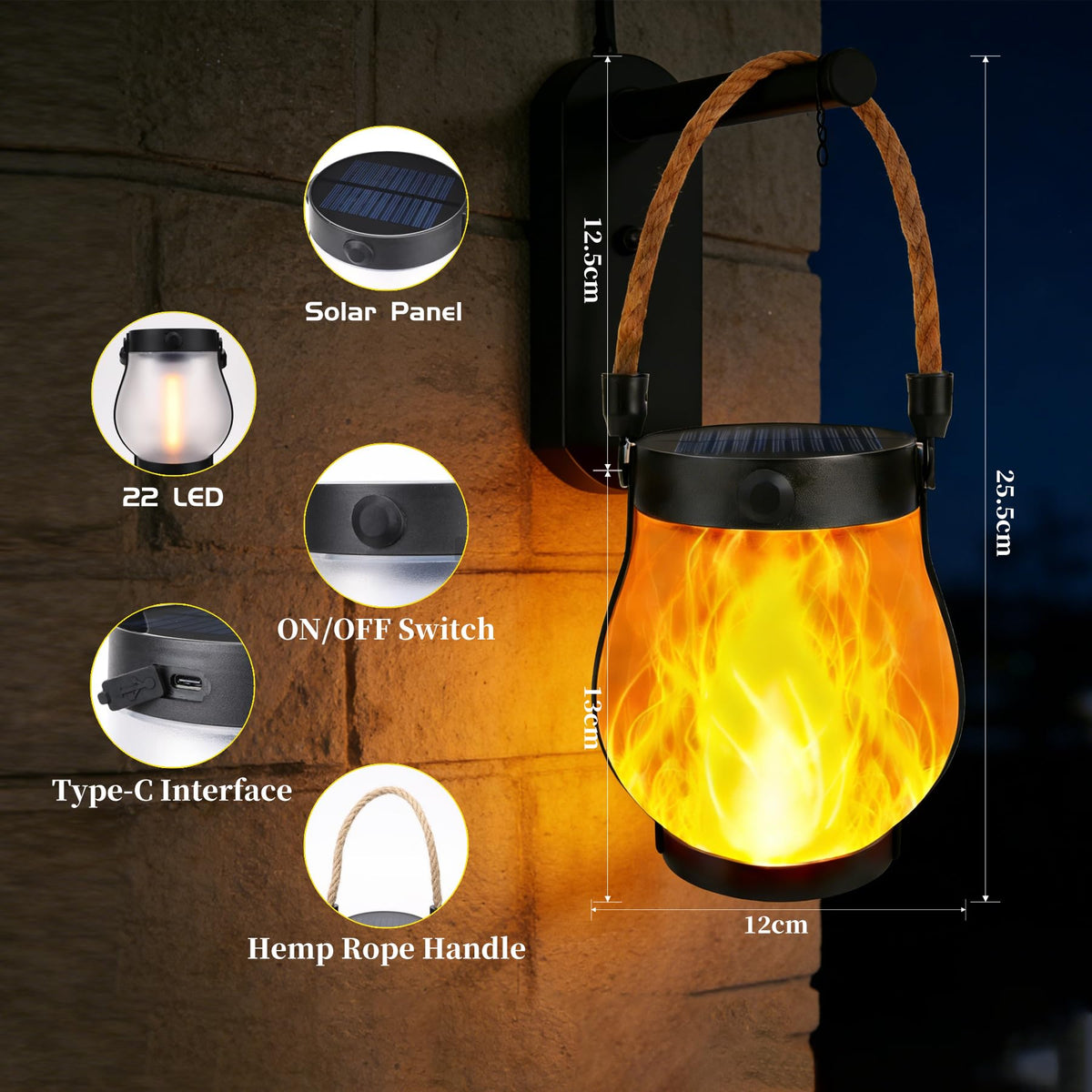 2 Pack Lanterne Solari Outdoor Impermeabili, Lanterne Sospese a Lampada da Fuoco Flicker