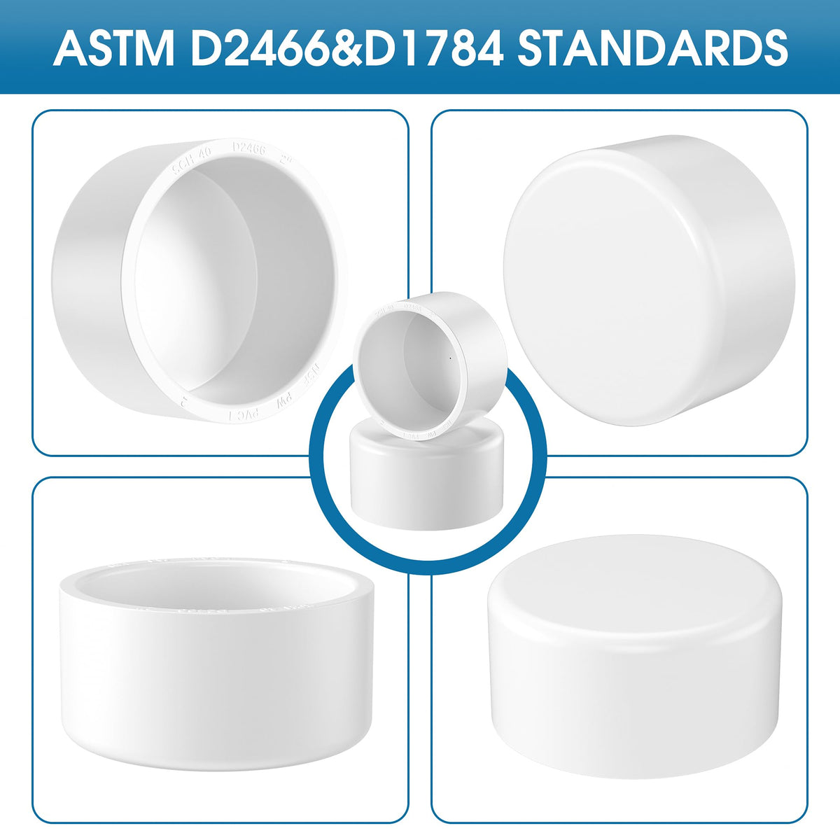 3" PVC Boru Uç Kapak Fitting, 4PCS Mobilya Sınıfı PVC Boru Takma Adaptör