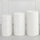 Set of 3 White Cylinder Spandex Stand Covers, Plinth Stand Cover for Party Wedding Birthday Decoration, Only Contains Cylinder Covers (Velvet Fabric - Small)