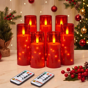 LinkMejor 7 Pack Flameless Battery Operated Pillar Candles with Remote Timer