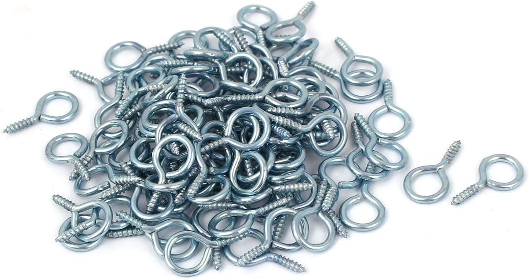 0.075"x0.67" Screw Eye Hooks Self Tapping Screws Screw-in Hanger Eye-Shape Hooks Silvery 100pcs