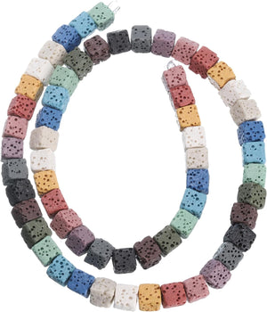 Mix Colors Lava-Rock Stone Beads for Jewelry Making 6mm Essential Oil Diffuser Stone Beads, Square, 60pcs