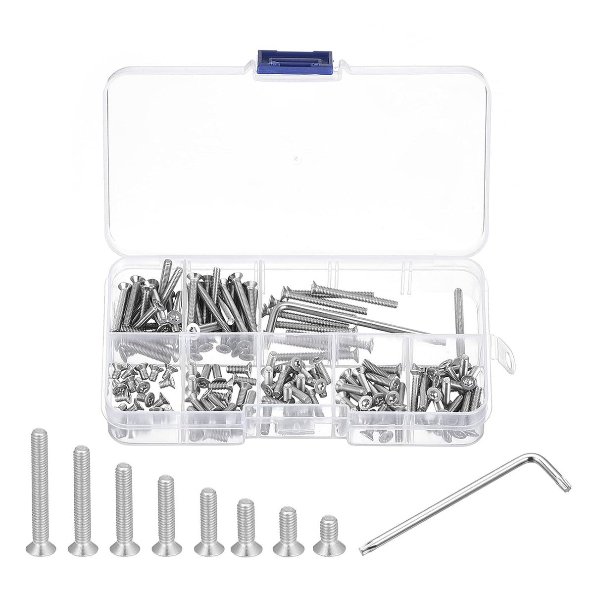 M3 Torx Security Screws Kit, (M3x5/8/10/12/16/20/25/30mm) 150pcs 304 Stainless Steel Countersunk Head Tamper Proof Screw, W 1pcs T10 Wrench Bolts