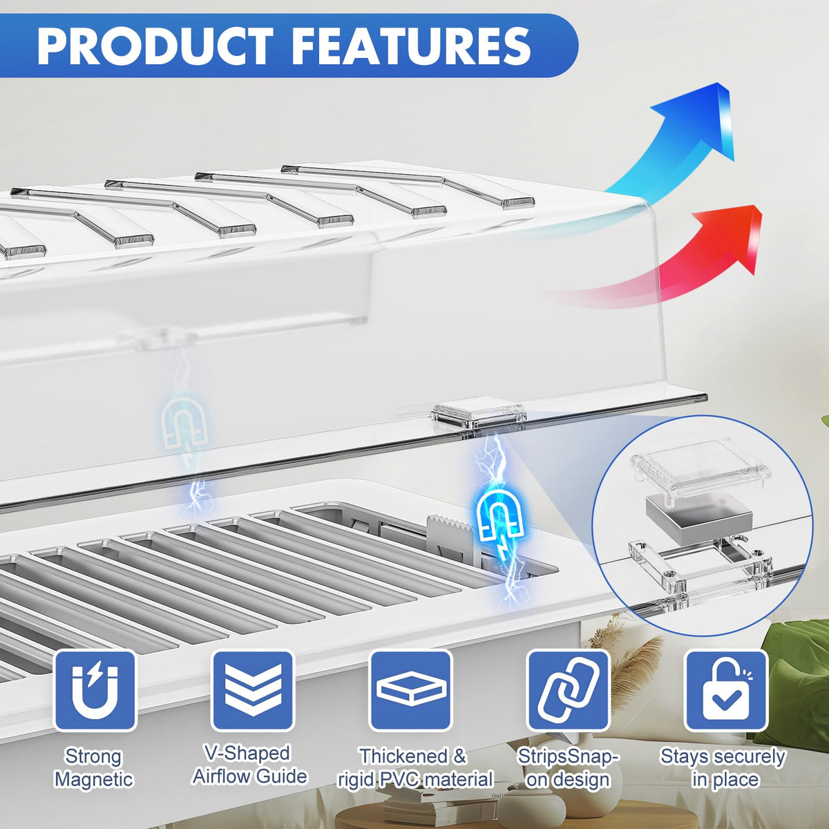 Super Deflettore Ventilatore Magnetico, Deflettori d'Aria e Calore Laterali 2 Pack