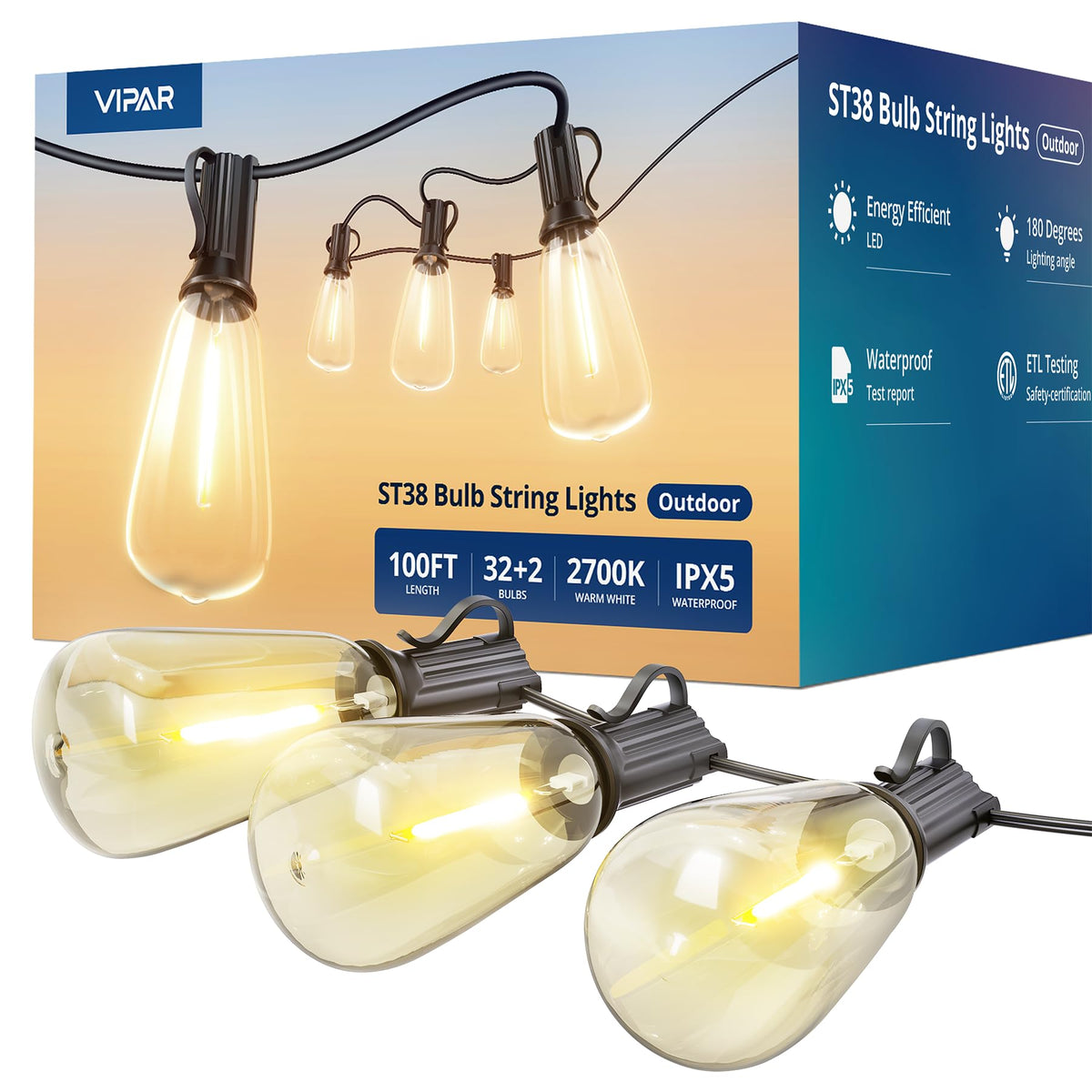 VIPAR Luminisuri Outdoor, 100FT ST38 Lămpi de Grădină IP65, Apărezibile pentru Exterior