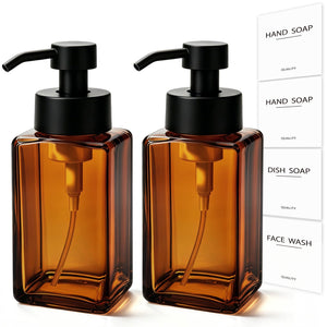 LinkMejor skumhåndvaskdispenser, 12oz/350ml glass skumhåndvaskdispenser, 2 stk skumhåndvaskdispenser, vannettiklister, til bad og kjøkken, gullfarget