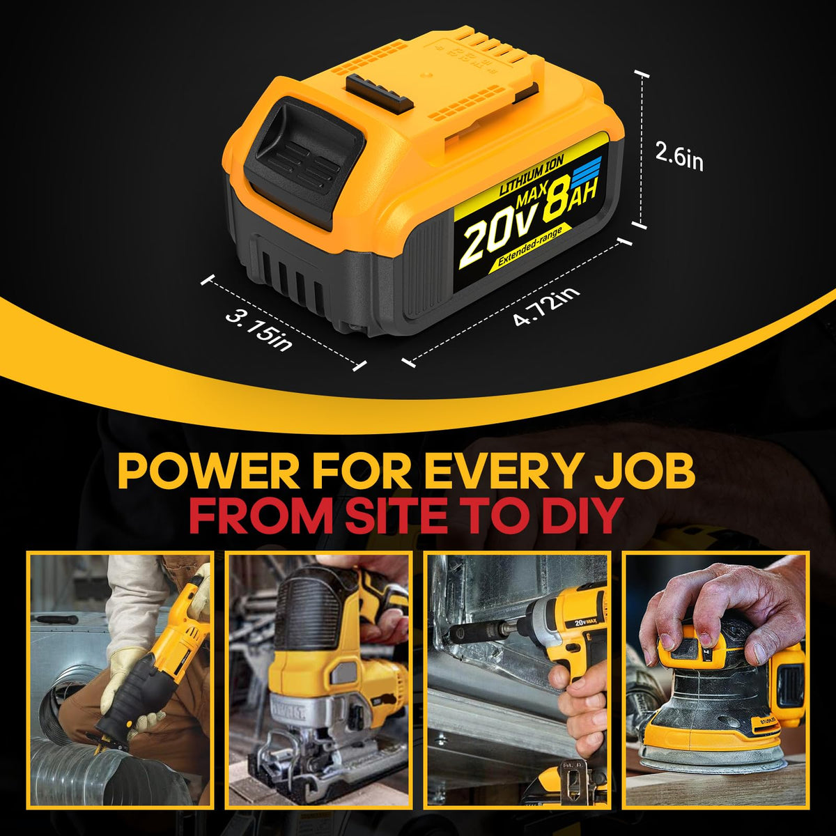 8Ah substituição compatível para bateria Dewalt 20V Max com alta capacidade
