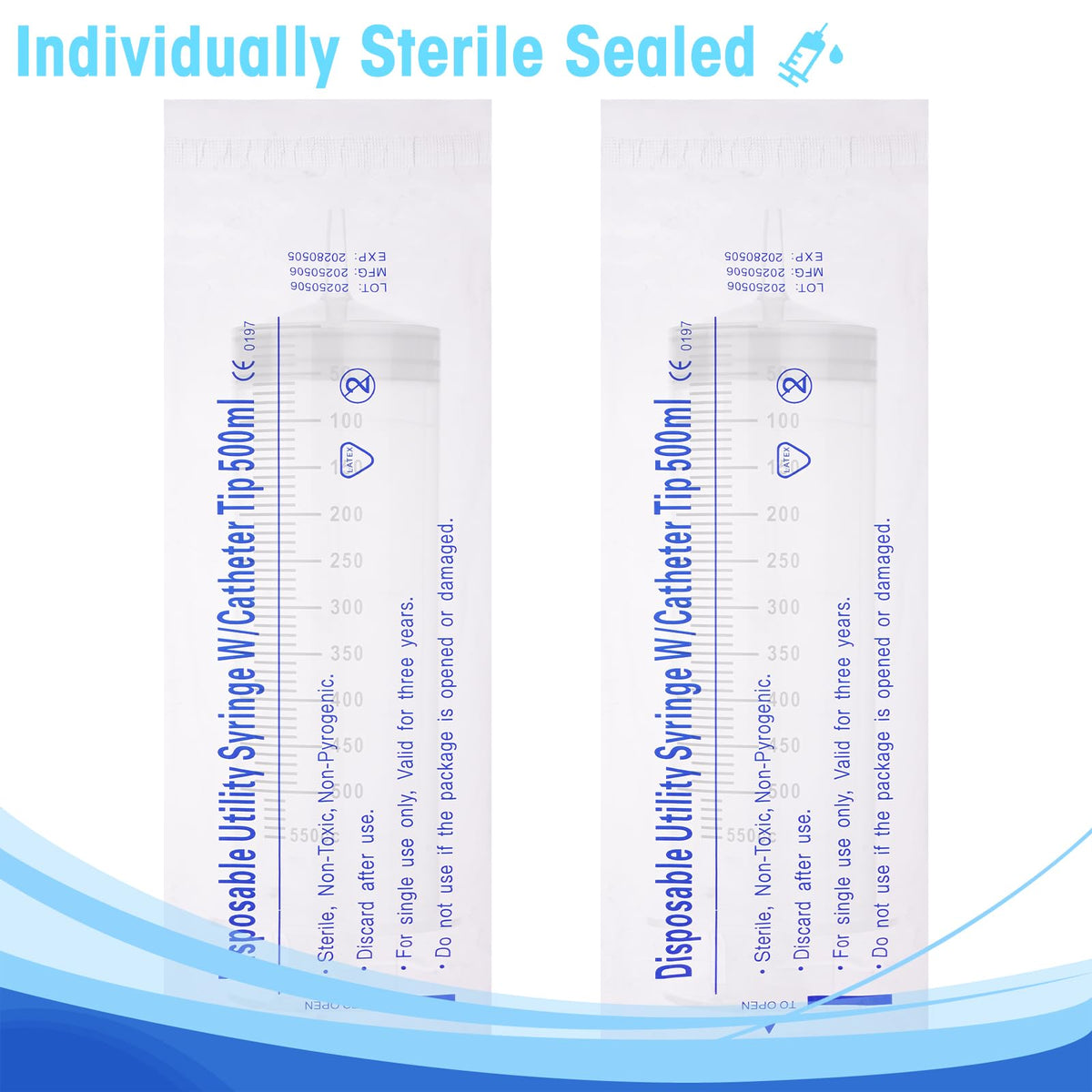 Syringes de 500ml sans aiguille, Grand Système à injection en plastique, 2 Pack