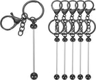 6Pcs Beadable Keychain Bars, Metal Beaded Keychain Blank Bead Key Chains Making for DIY Craft Making Women Purse, Metallic Black