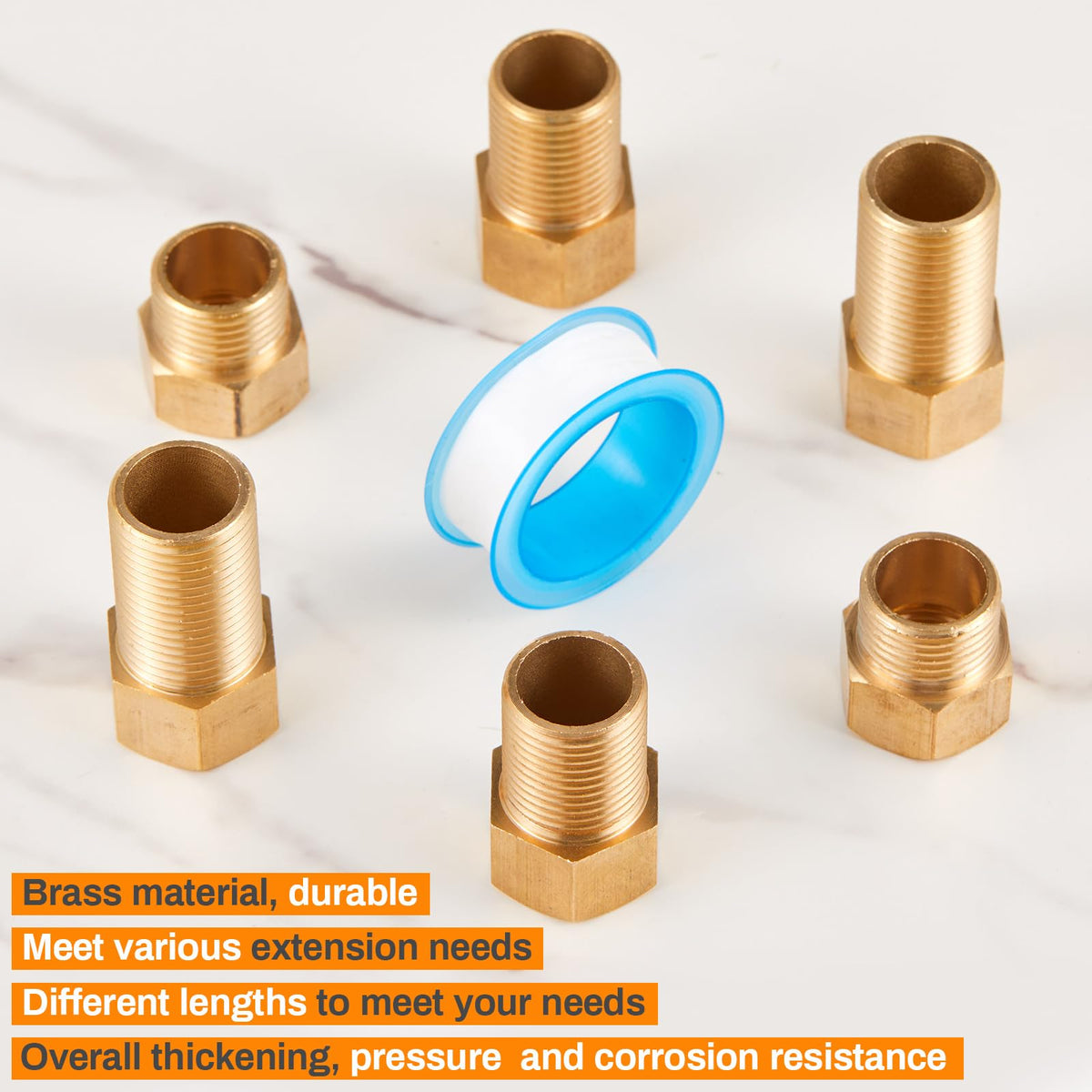 Set di adattatori per estensione di tubi di ottone da 1/2", 30/40/50mm, 6 pezzi