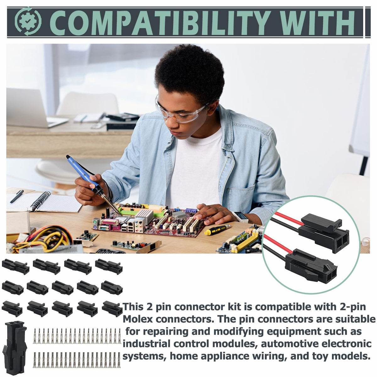 10 Sets 2 Pin Connector Kit Compatibel met Molex Micro-Fit 3.0 Dubbele Rij