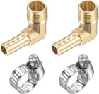 Brass Hose Barb Fitting Elbow 8mm x G1/4 Male Thread Right Angle Pipe Connector with Stainless Steel Hose Clamp, Pack of 2