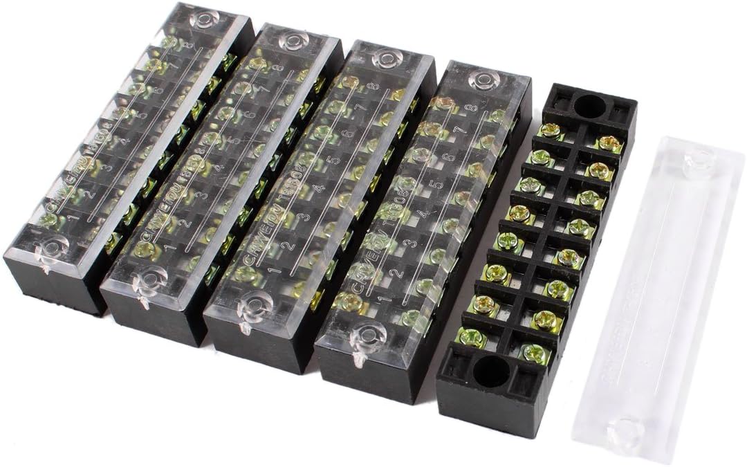 5 Pcs 600V 15A 8 Positions 8P Dual Rows Covered Barrier Screw Terminal Block