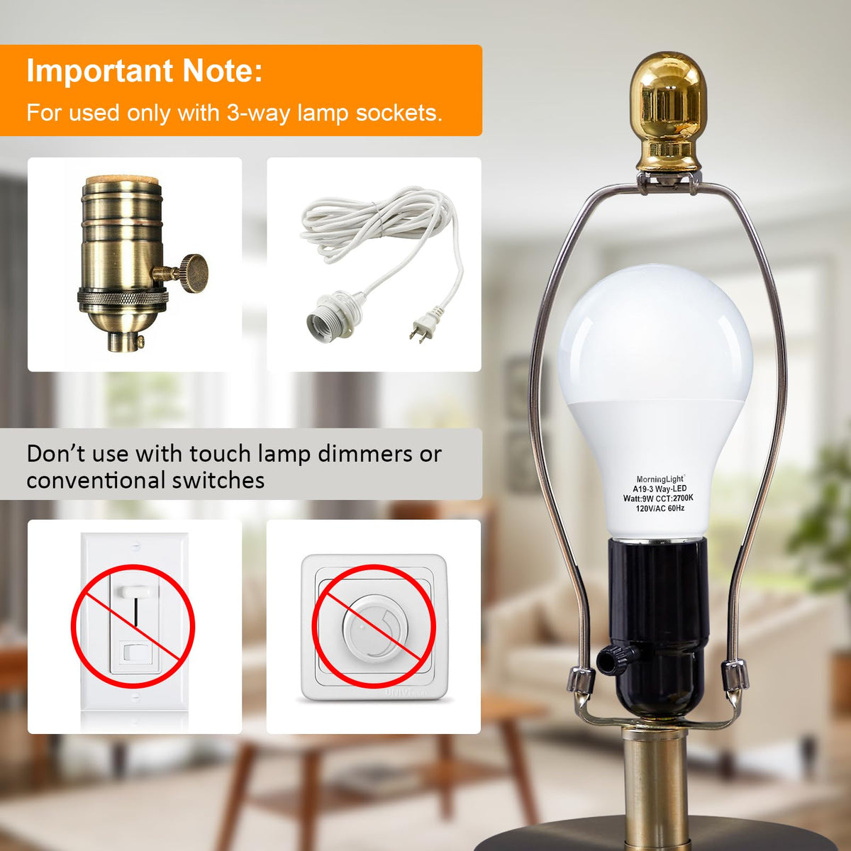 Trójdrożne żarówki LED 15 40 60Watt ekwiwalent biały ciepły 2700K, E26, 4-Pack