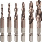 Combination Drill and Tap Bit Set M3 M4 M5 M6 M8 M10 with 1/4" Hex Shank Vacuum Titanium Coated High-speed Steel Countersink Bit Spiral Flute Tapping Tool 6pcs