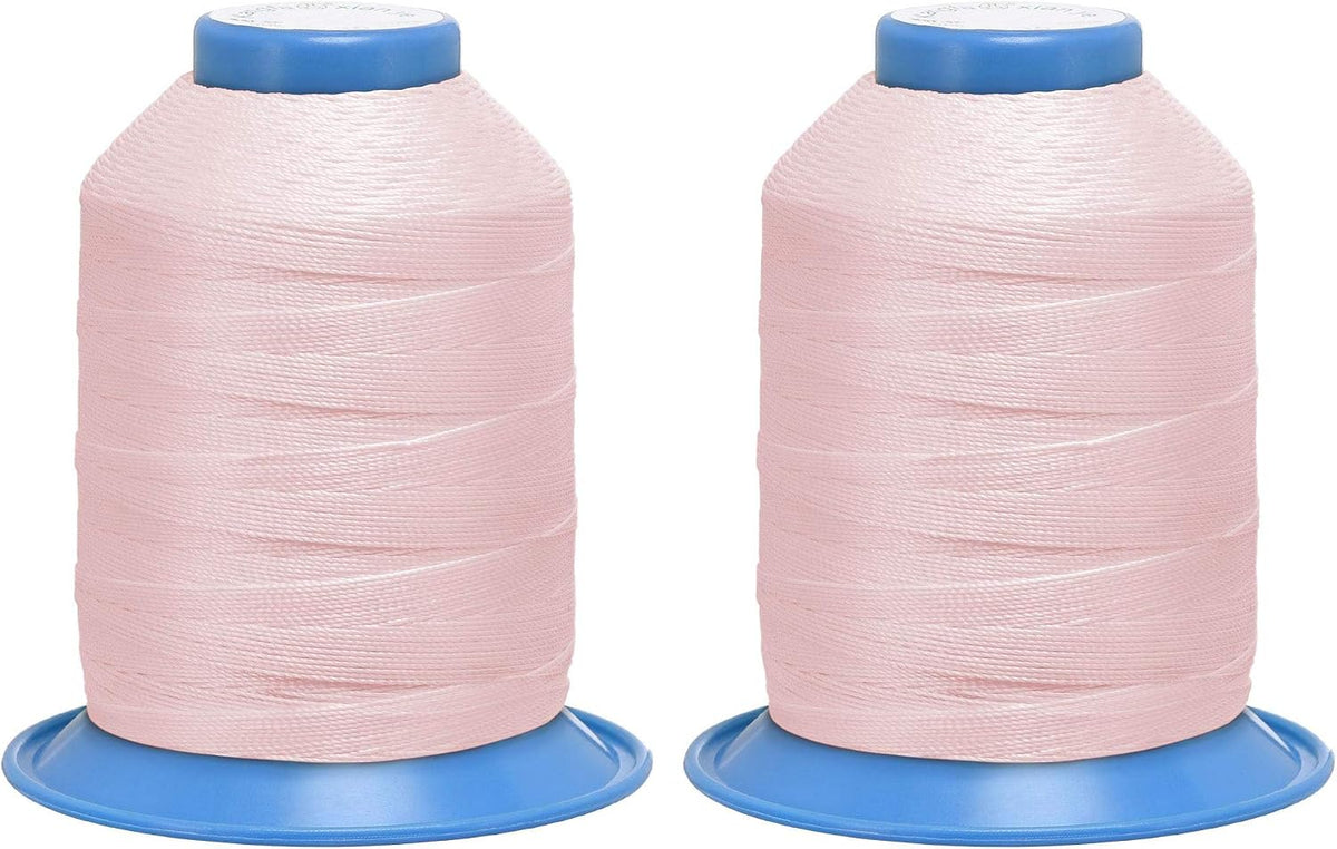 LinkMejor Bonded Polyester Sewing Threads 870 Yards 300D/0.38mm Extra Strong Upholstery Thread for Manual and Machine Sews (Light Pink, 2pcs)