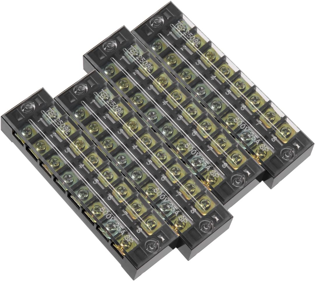4 Pcs 8 Positions Dual Rows 600V 25A Cable Barrier Block Terminal Strip TB-2508L