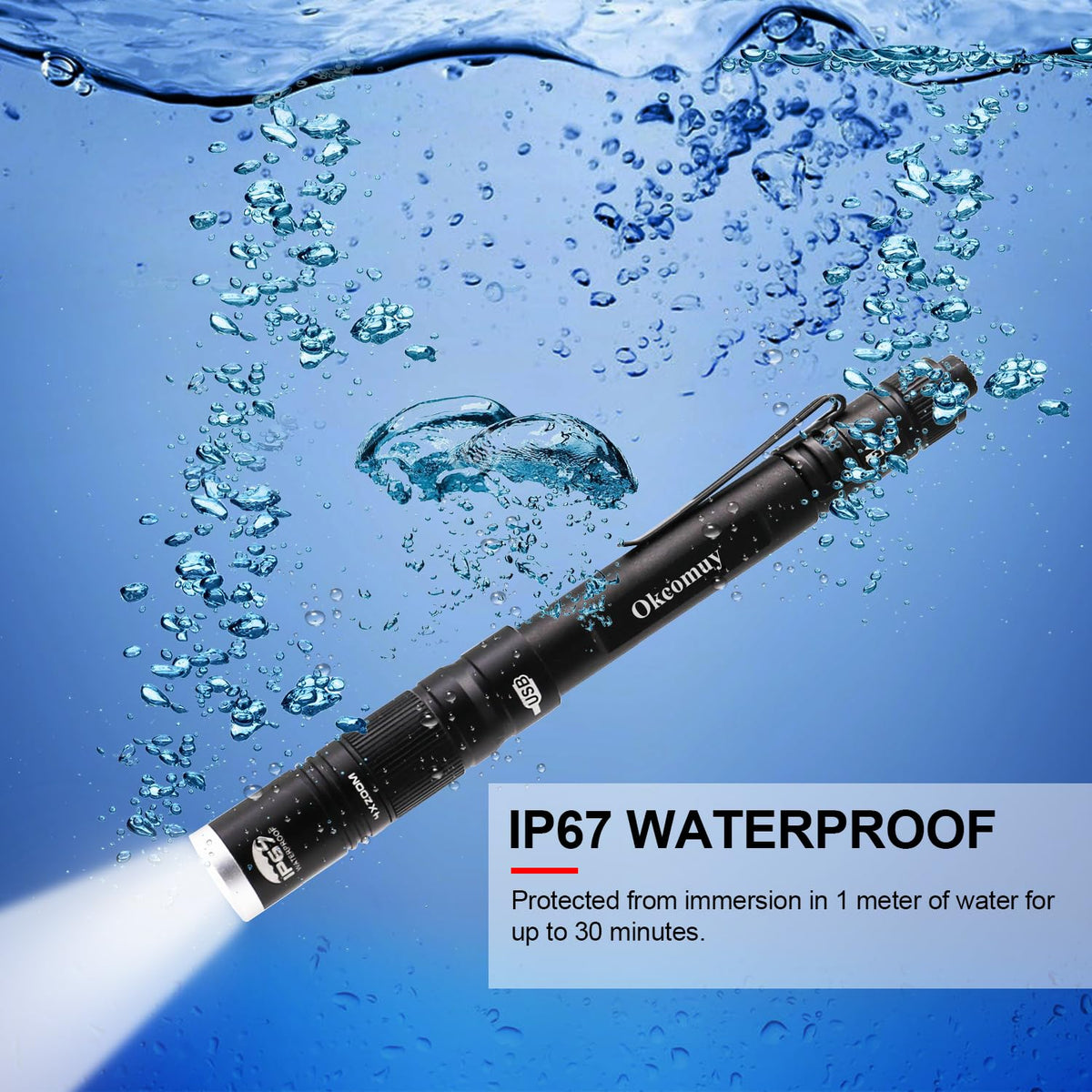 LinkMejor wiederaufladbarer LED Taschenlampe Stift Taschenlampe, IP67 wasserdicht EDC